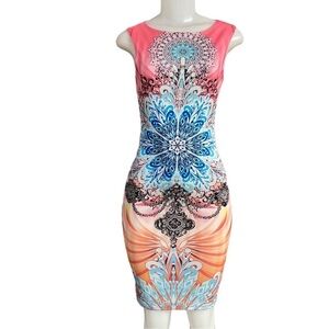 Sirens Pink and Orange Sheath Midi Dress for Cocktail Nights Size M